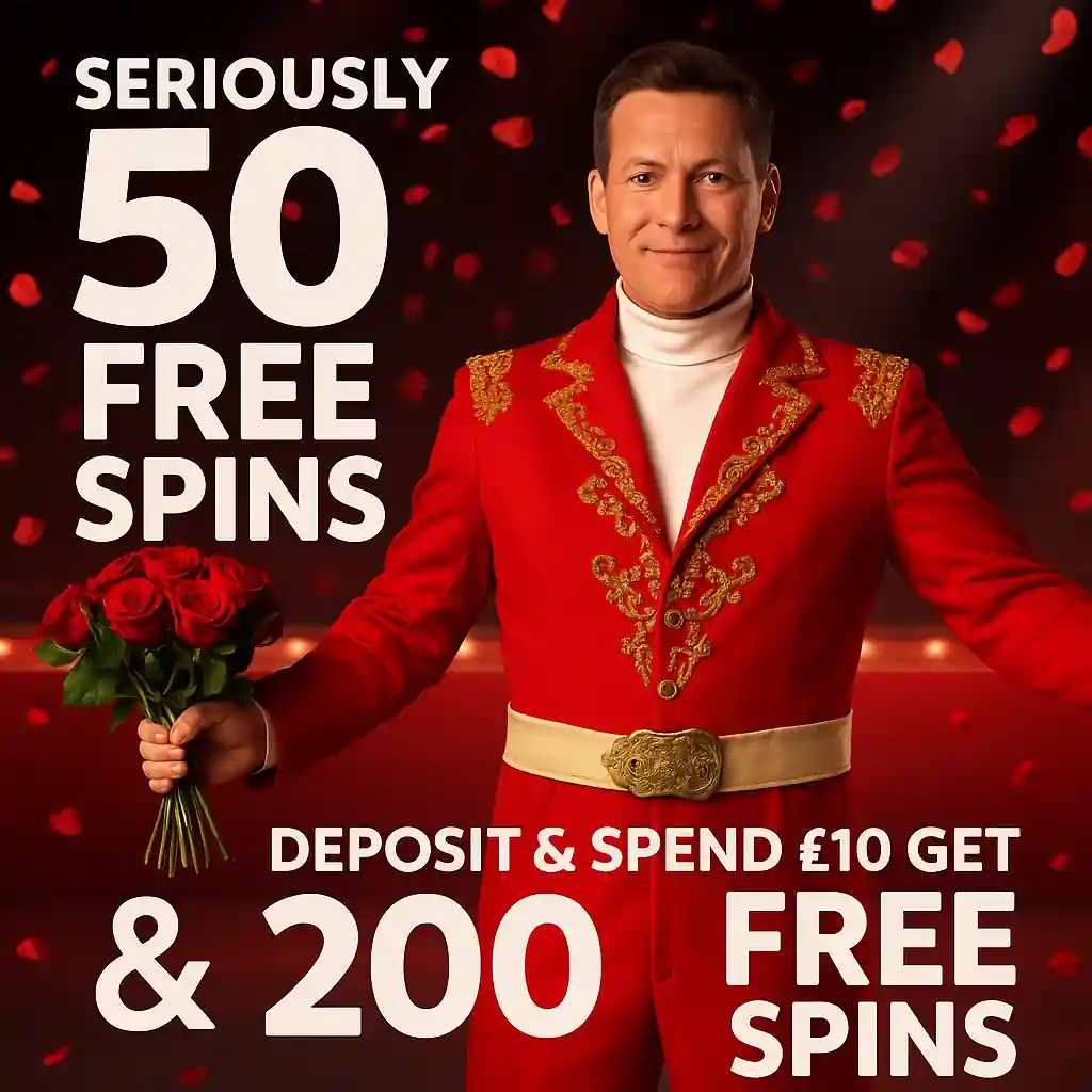 Man presenting seriously free spins and bonus offer with bouquet