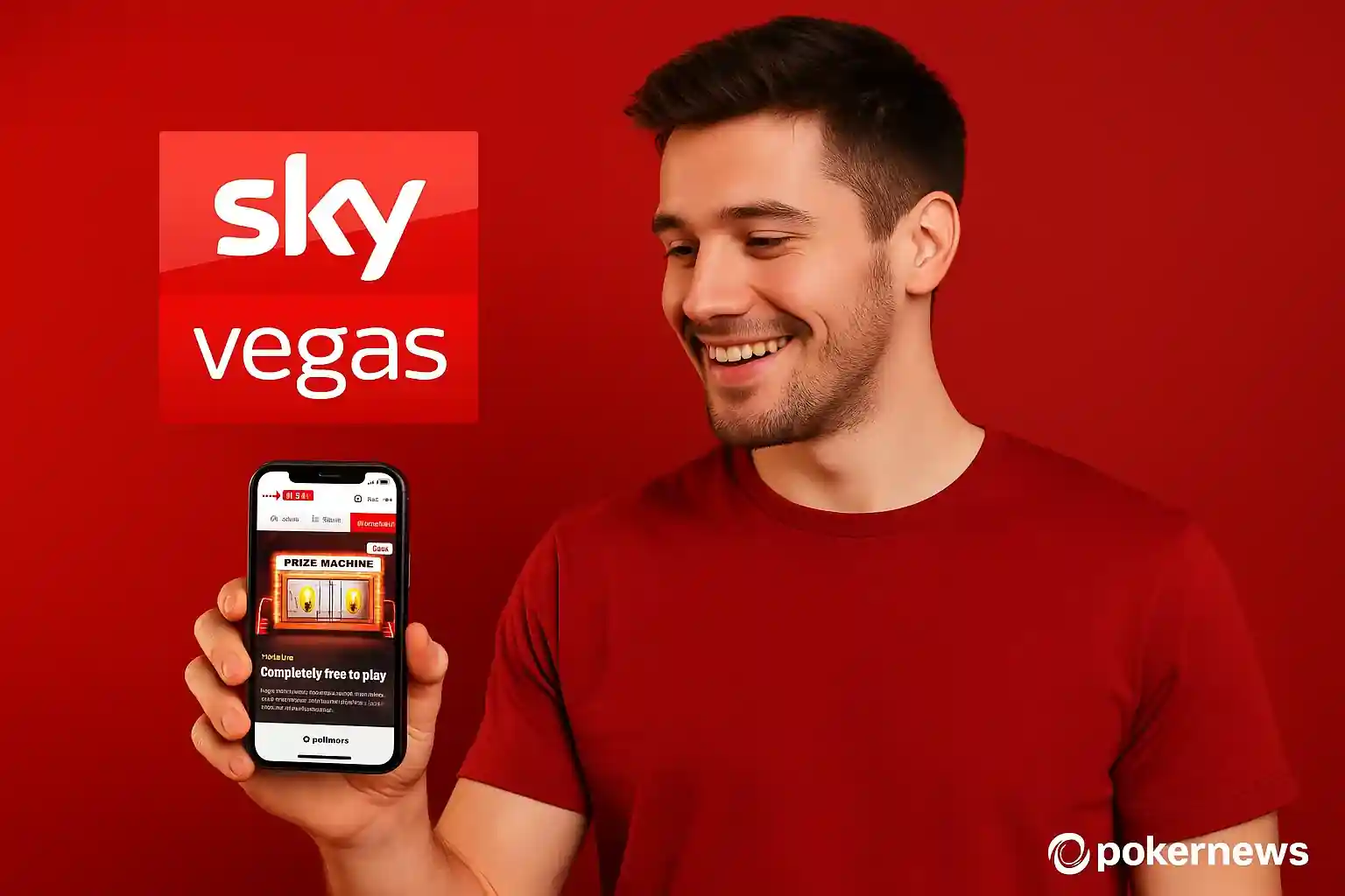 Man holding phone showing prize machine slot game on app