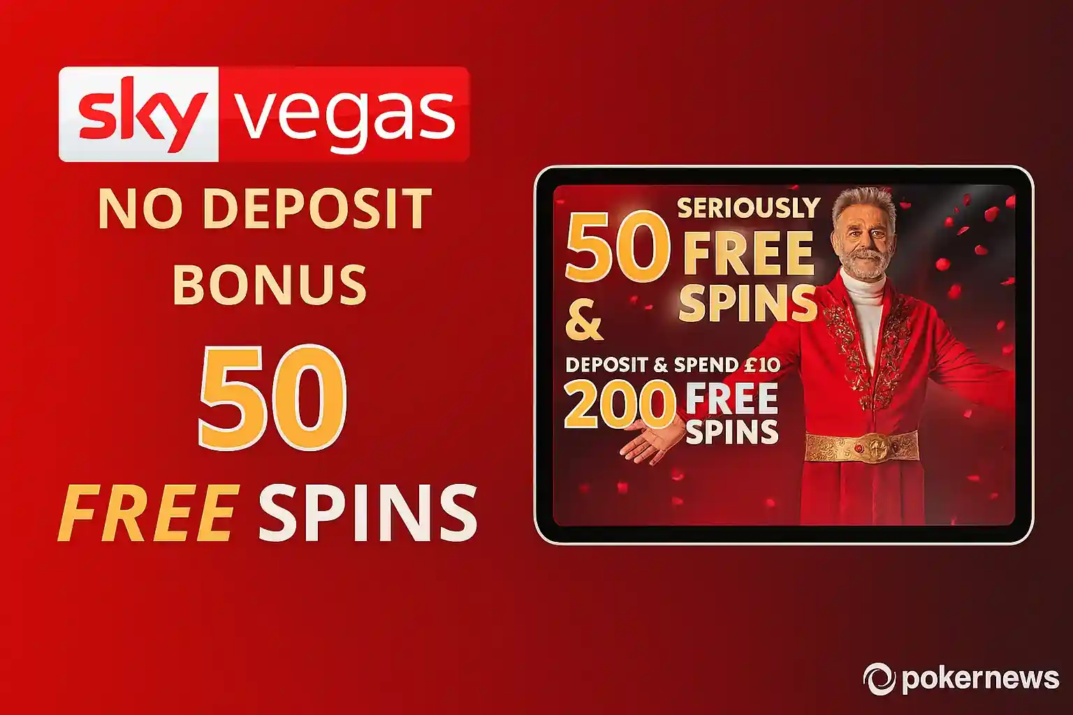 Sky Vegas no deposit bonus with 50 free spins offer