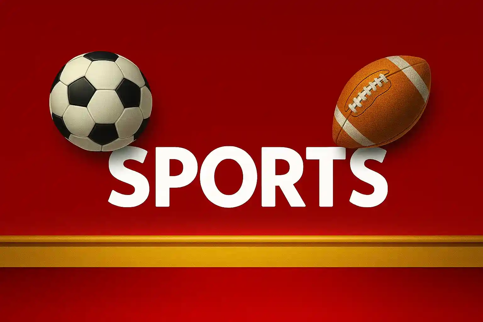Sports theme with football and rugby ball on red background